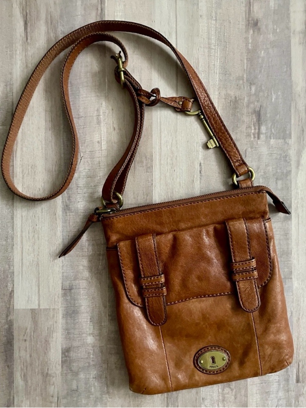 Fossil Brown Leather Crossbody Distressed Bag Pocketbook